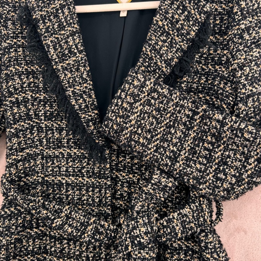 L'Agence Luba Tweed Fringe Belted Jacket Black Gold Wool Blend Size 0 - Picture 10 of 12